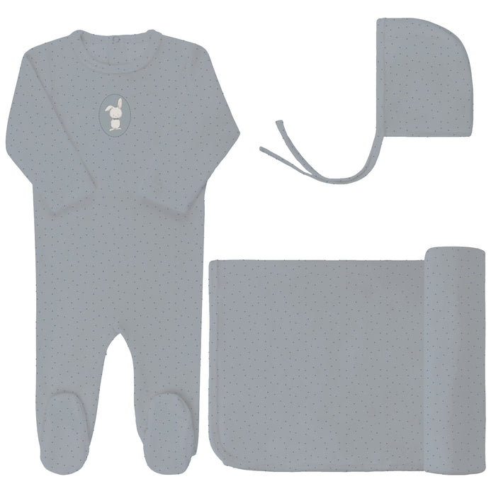 Baby Boy Layette Set – Blue – Bunny Pin Dot
