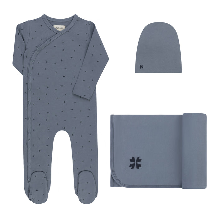 Baby Boy Layette Set – Blue – Clover Print