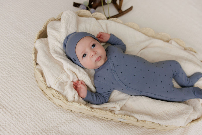 Baby Boy Layette Set – Blue – Clover Print