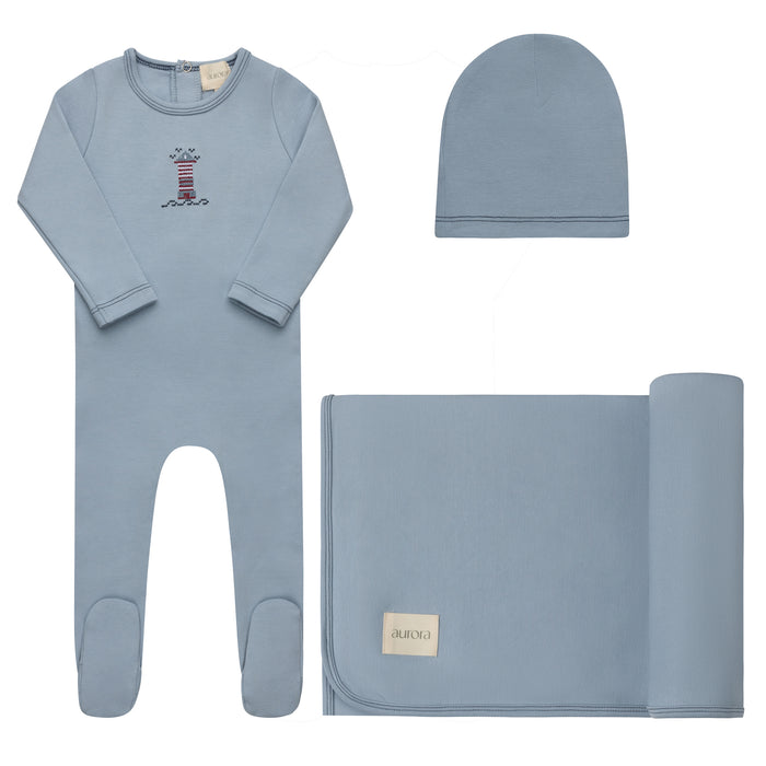 Baby Boy Layette Set – Blue – Cross Stitch Lighthouse