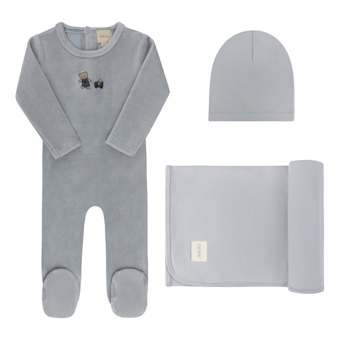 Baby Boy Layette Set – Blue – Embroidered Bear