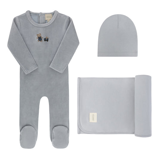 Baby Boy Layette Set – Blue – Embroidered Bear