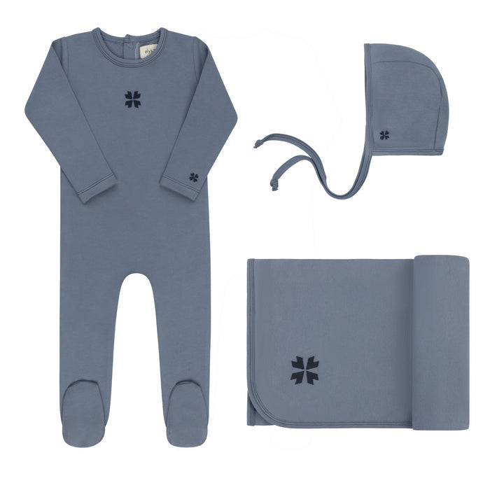 Baby Boy Layette Set – Blue – Embroidered Clover