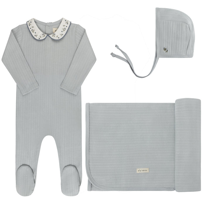 Baby Boy Layette Set – Blue – Embroidered Collar