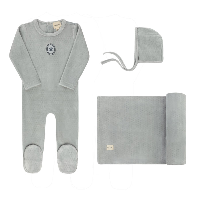 Baby Boy Layette Set – Blue – Embroidered Floral Dot