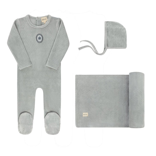 Baby Boy Layette Set – Blue – Embroidered Floral Dot