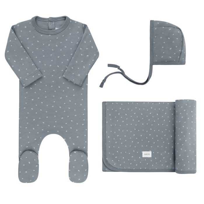 Baby Boy Layette Set – Blue – Floral Leaf
