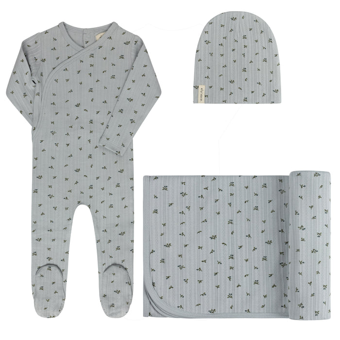 Baby Boy Layette Set – Blue – Floral Pointelle