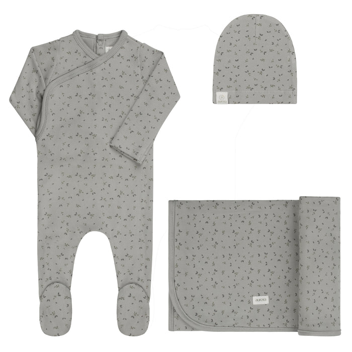 Baby Boy Layette Set – Blue – Floral Rib