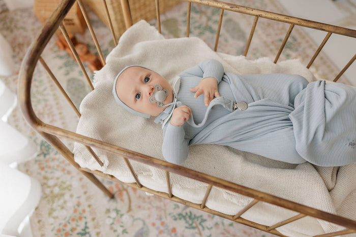 Baby Boy Layette Set – Blue – Floral Star Embroidered Collar