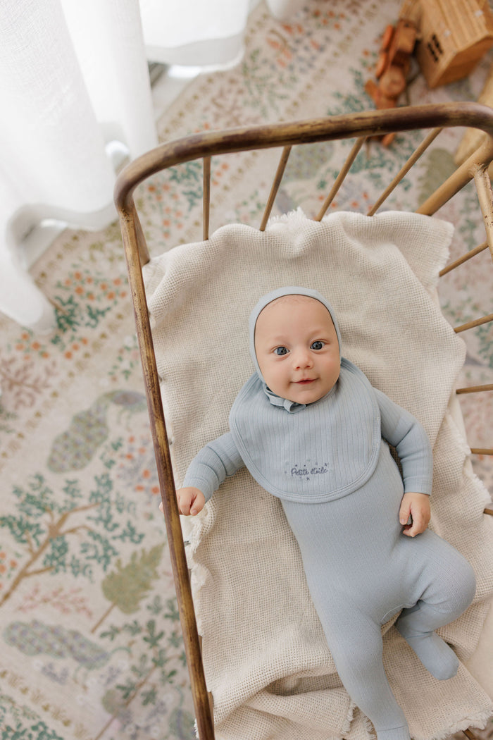 Baby Boy Layette Set – Blue – Floral Star Embroidered Collar