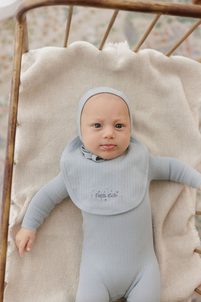 Baby Boy Layette Set – Blue – Floral Star Embroidered Collar