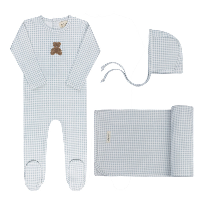 Baby Boy Layette Set – Blue – Gingham Teddy