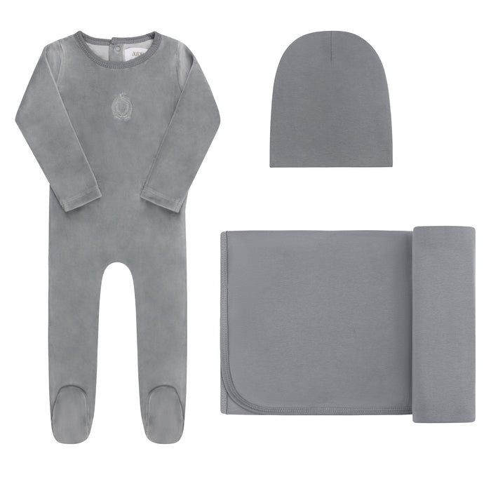 Baby Boy Layette Set – Blue – Metallic Crest