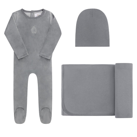 Baby Boy Layette Set – Blue – Metallic Crest