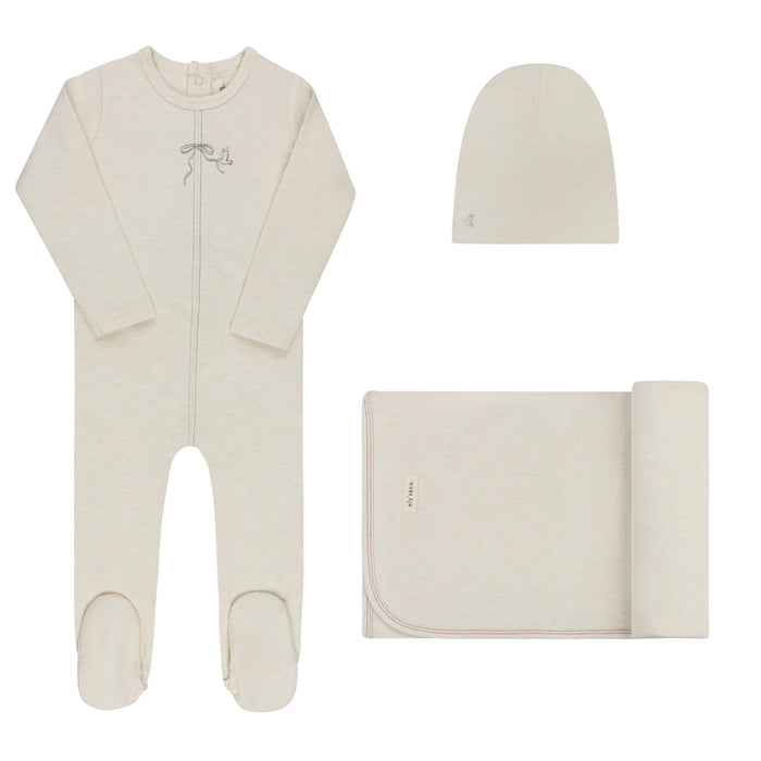 Baby Boy Layette Set – Cream Charcoal – Bird Seam