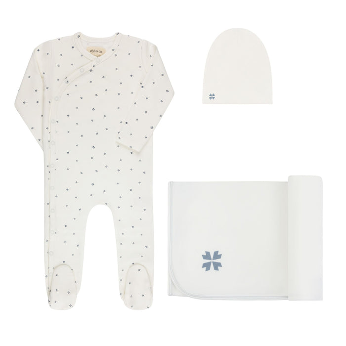 Baby Boy Layette Set – Ivory Blue – Clover Print