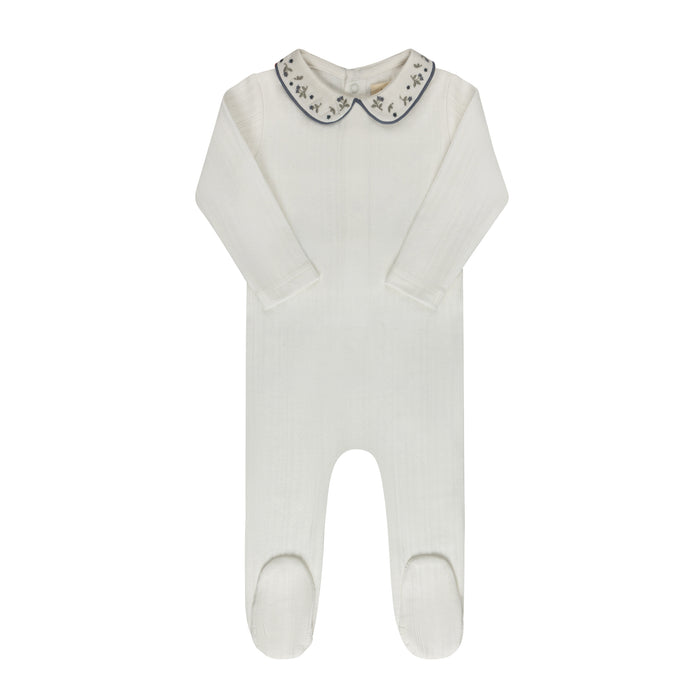 Baby Boy Layette Set – Ivory Blue – Embroidered Collar