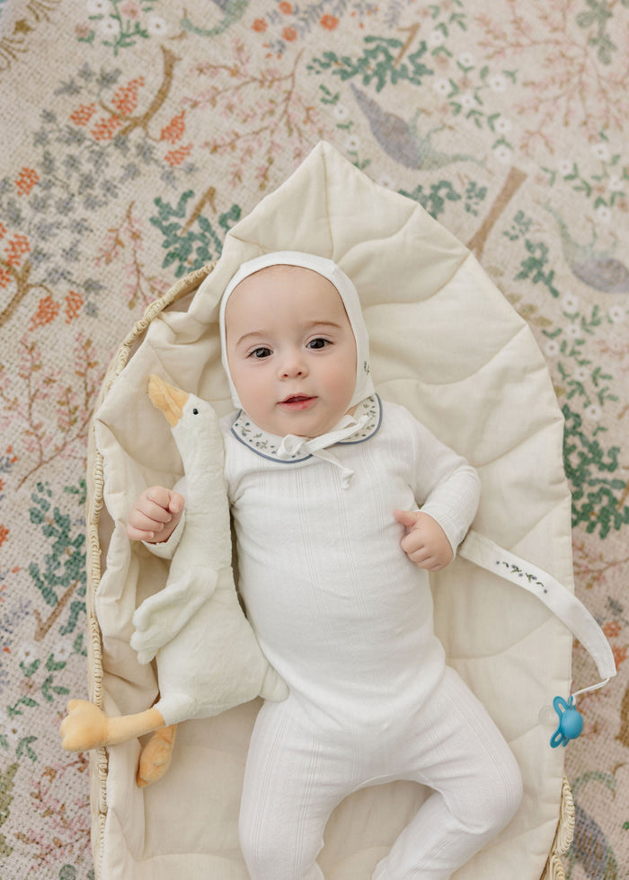 Baby Boy Layette Set – Ivory Blue – Embroidered Collar