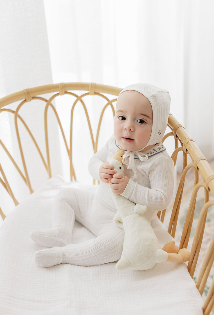 Baby Boy Layette Set – Ivory Blue – Embroidered Collar