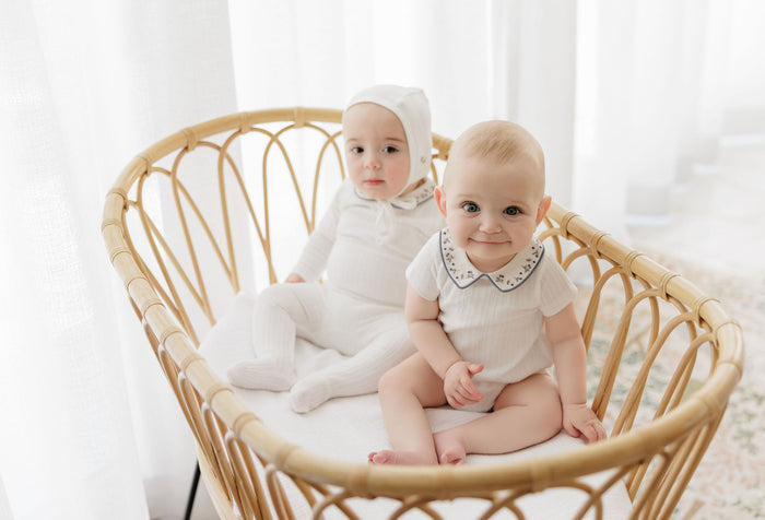 Baby Boy Layette Set – Ivory Blue – Embroidered Collar