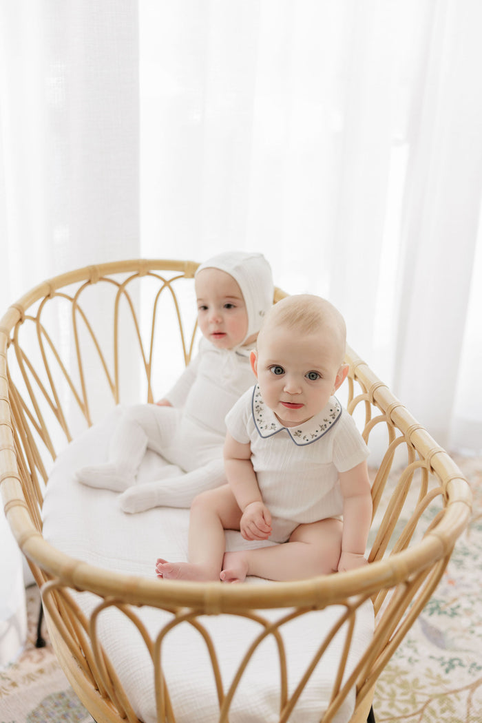 Baby Boy Layette Set – Ivory Blue – Embroidered Collar