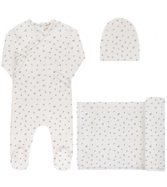 Baby Boy Layette Set – Ivory Blue – Floral Pointelle