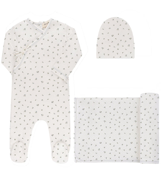 Baby Boy Layette Set – Ivory Blue – Floral Pointelle