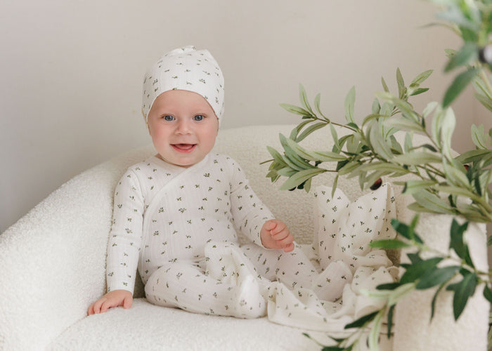 Baby Boy Layette Set – Ivory Blue – Floral Pointelle