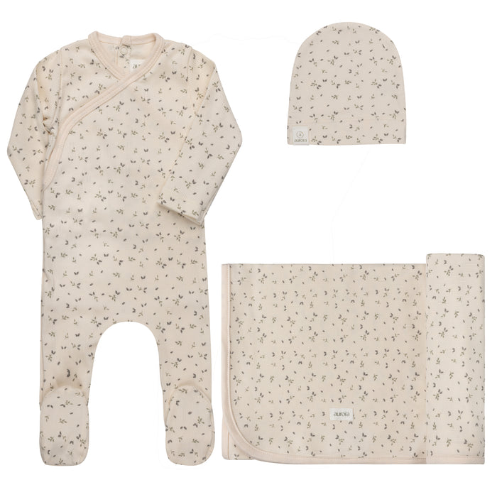 Baby Boy Layette Set – Ivory Blue – Floral Rib