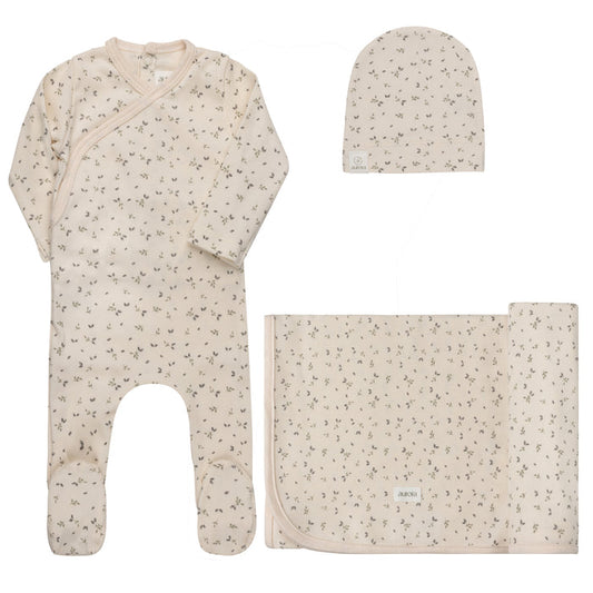 Baby Boy Layette Set – Ivory Blue – Floral Rib