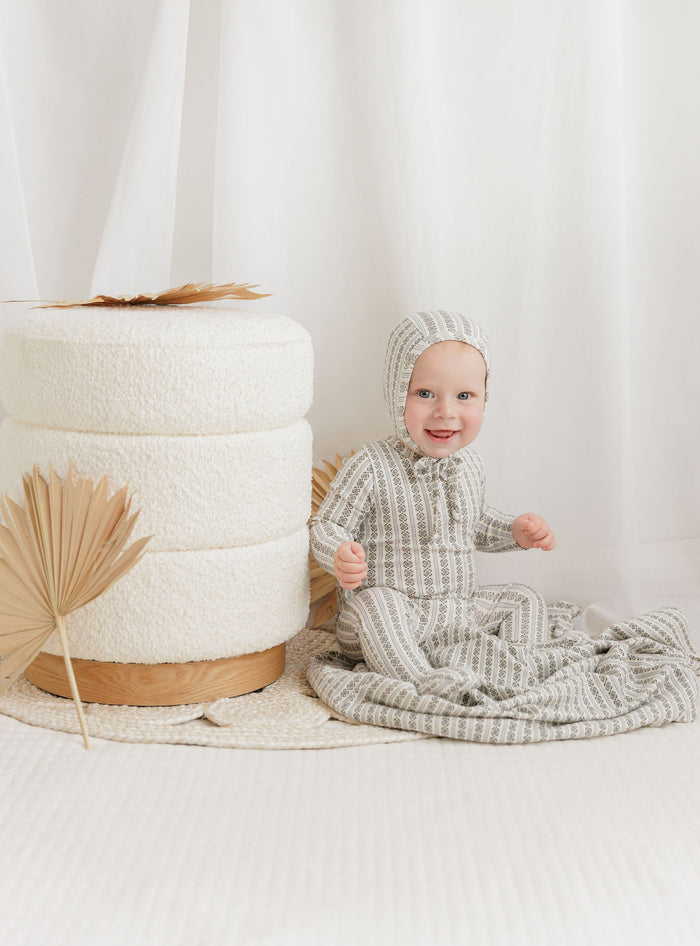 Baby Boy Layette Set – Ivory Blue – Linear Leaf
