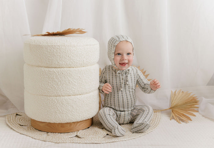 Baby Boy Layette Set – Ivory Blue – Linear Leaf