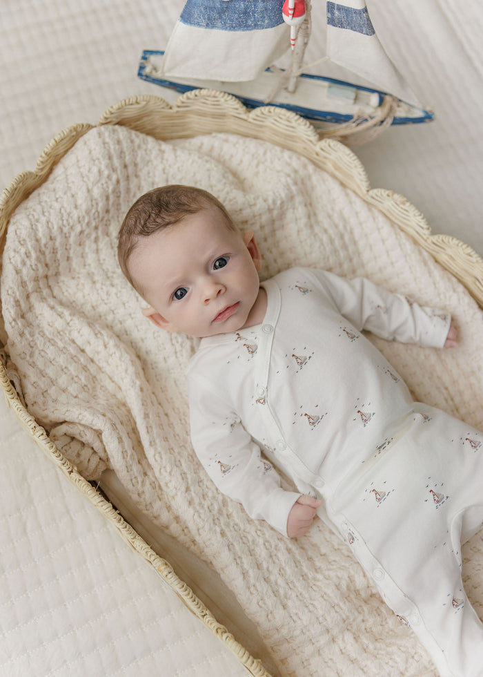 Baby Boy Layette Set – Ivory Blue – Nautical Print