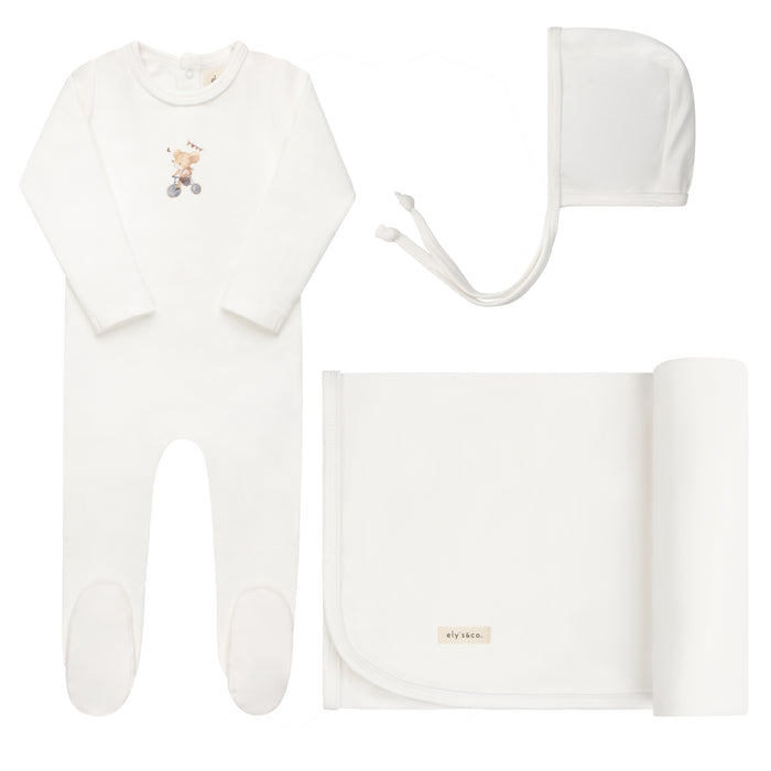 Baby Boy Layette Set – Ivory Blue – Playful Mouse