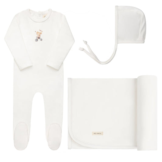 Baby Boy Layette Set – Ivory Blue – Playful Mouse