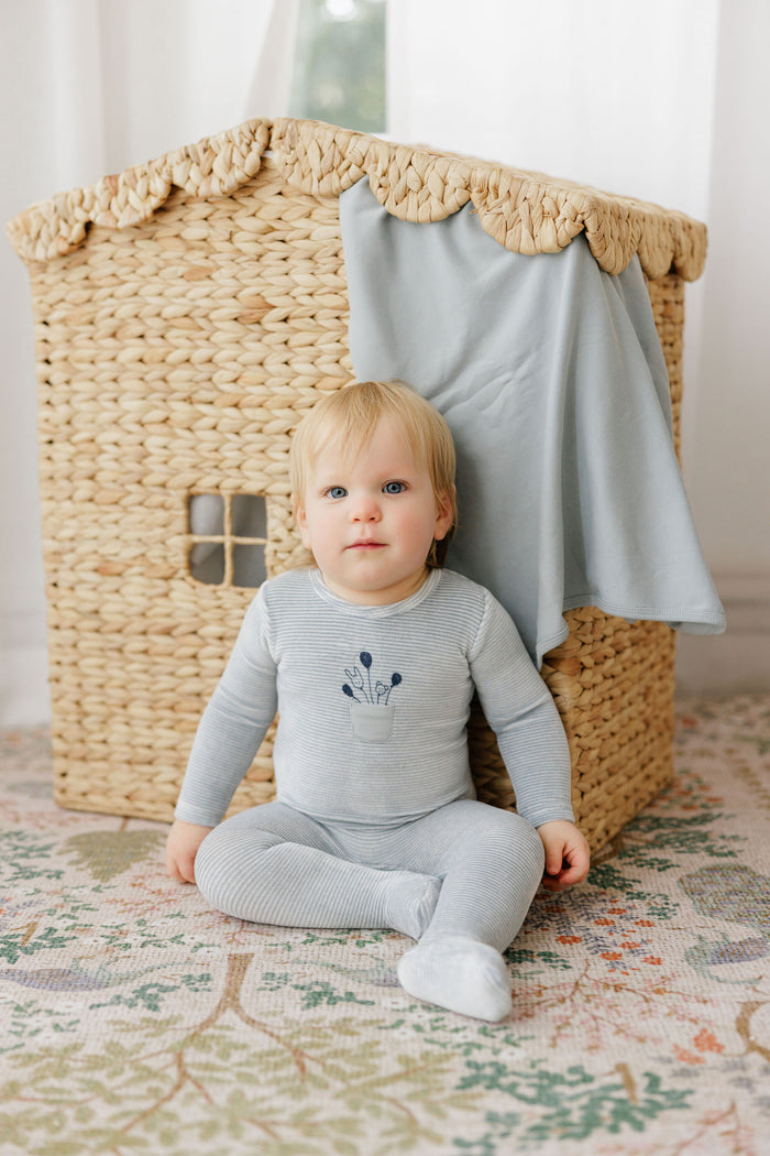 Baby Boy Layette Set – Ivory Blue – Stripe