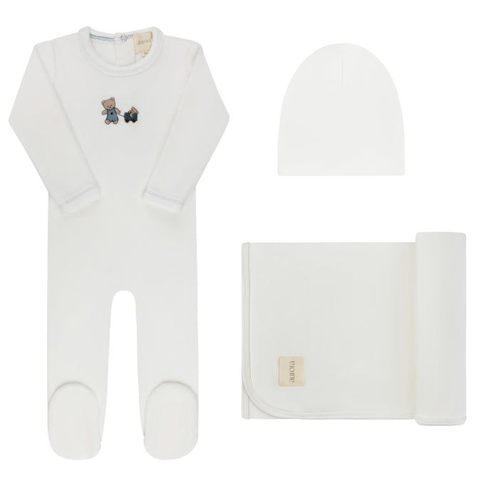 Baby Boy Layette Set – Ivory Boy – Embroidered Bear