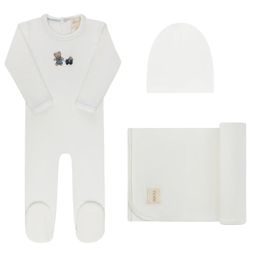 Baby Boy Layette Set – Ivory Boy – Embroidered Bear