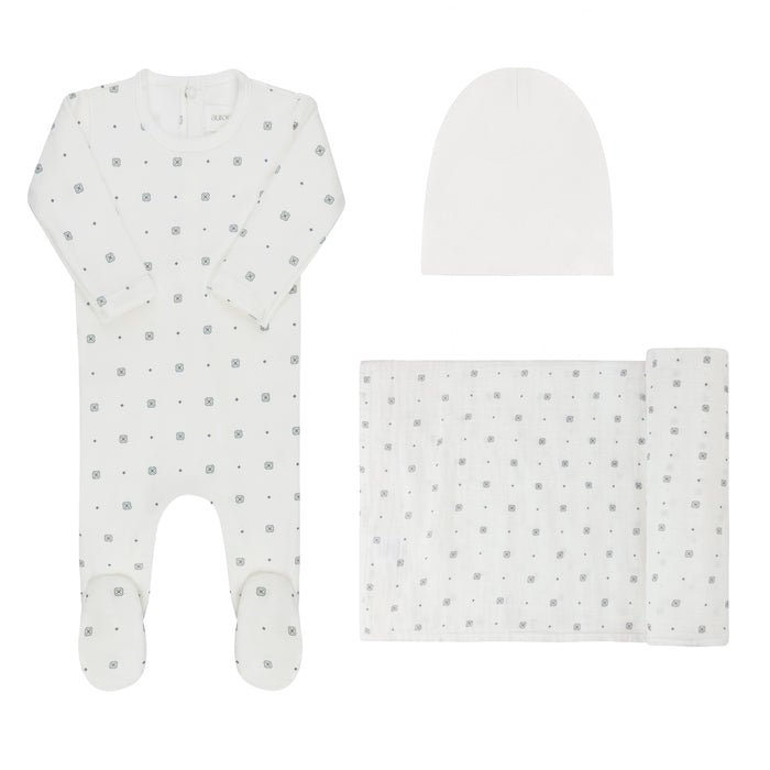 Baby Boy Layette Set – Ivory Boy – Geometric Floral