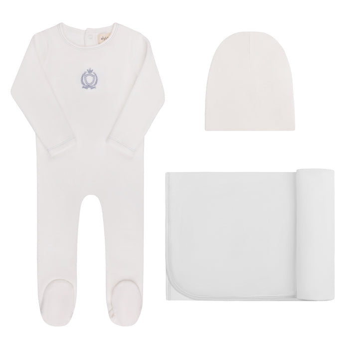 Baby Boy Layette Set – Ivory Boy – Metallic Crest