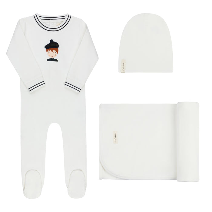 Baby Boy Layette Set – Ivory Navy – French Terry Scottish