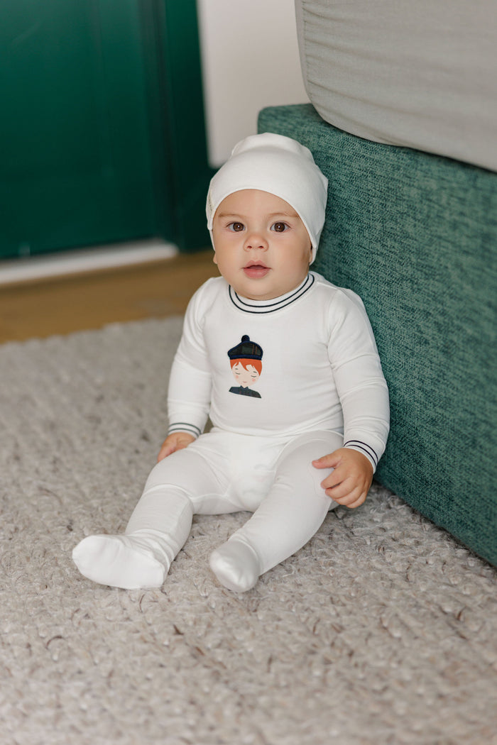 Baby Boy Layette Set – Ivory Navy – French Terry Scottish