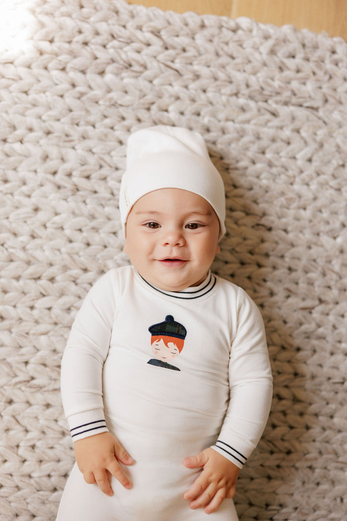 Baby Boy Layette Set – Ivory Navy – French Terry Scottish