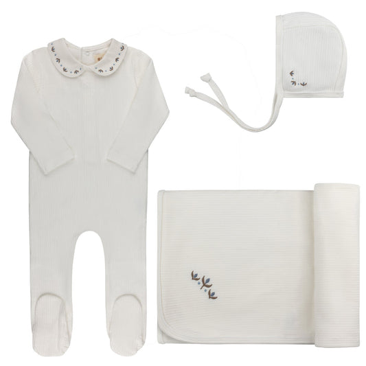 Baby Boy Layette Set – Ivory/Blue – Keepsake Collection
