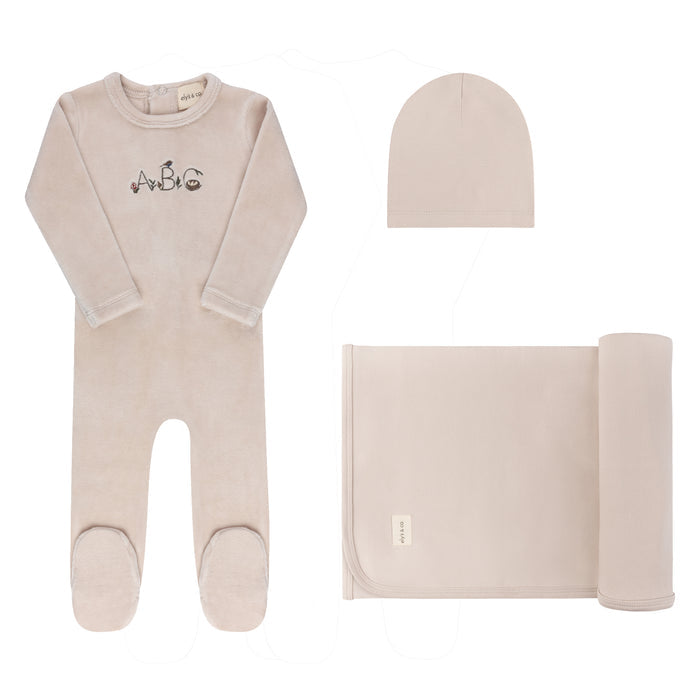 Baby Boy Layette Set – Tan – Embroidered ABC