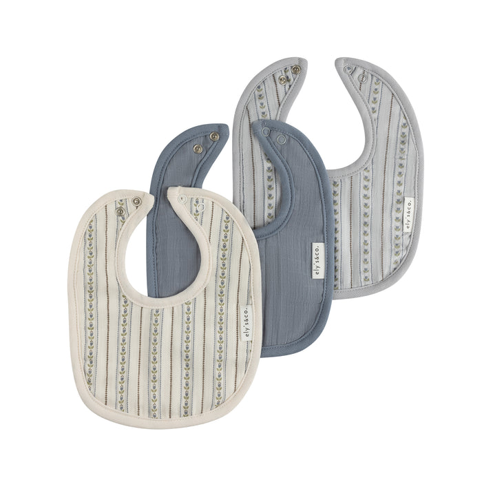 Baby Boy Muslin Bib 3-Pack - Blue - Linear Tulip