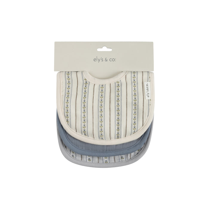 Baby Boy Muslin Bib 3-Pack - Blue - Linear Tulip