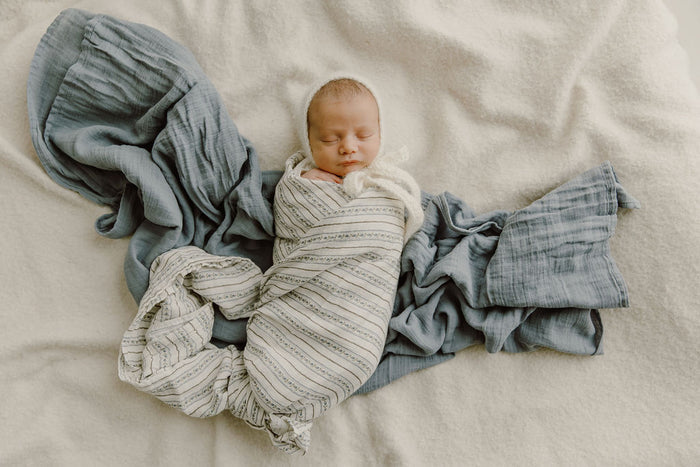 Baby Boy Muslin Swaddle Blanket 3-Pack - Blue - Linear Tulip