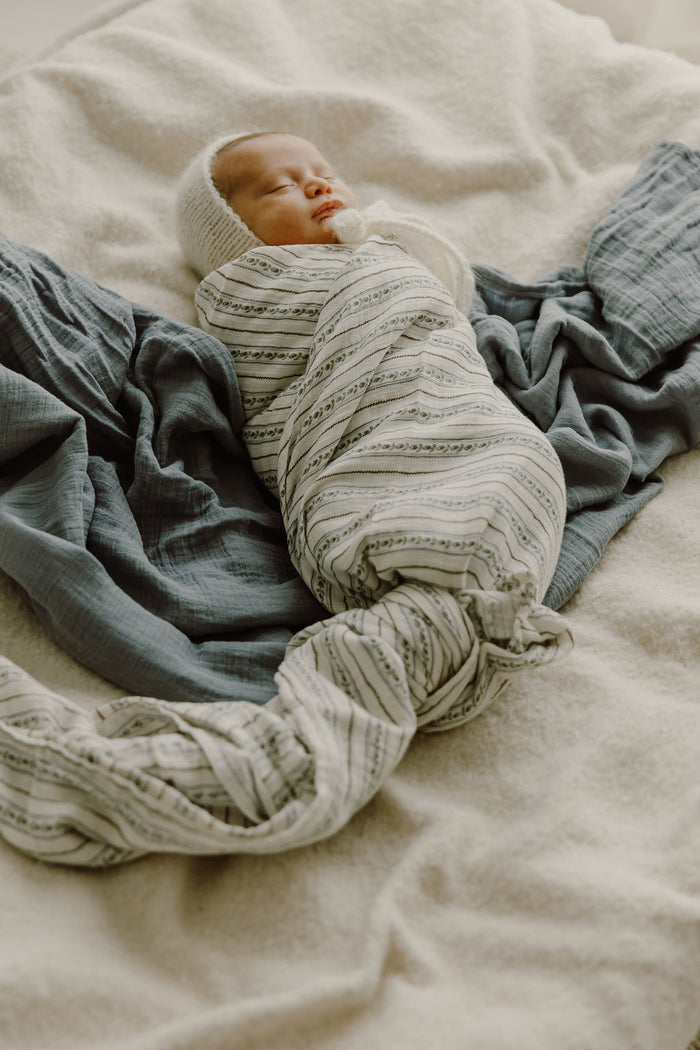 Baby Boy Muslin Swaddle Blanket 3-Pack - Blue - Linear Tulip